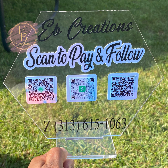 Custom Hexagon Acrylic QR Sign / Scan to Pay Sign 