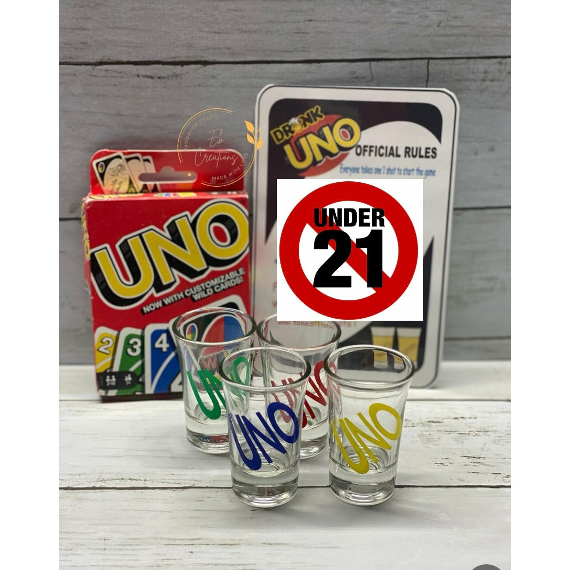 Drunk Uno Rule Card & Box/Shot Glass Design